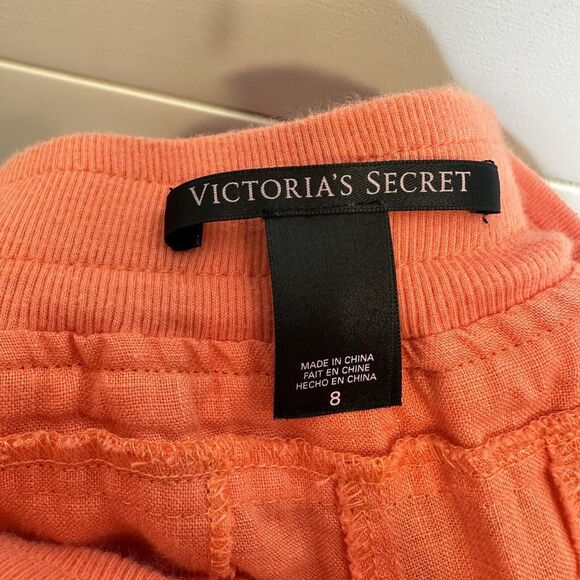 Victoria Secret Linen Pants Size 8 Orange Drawstring Pockets Cuffed 30"L Beach - Picture 7 of 9